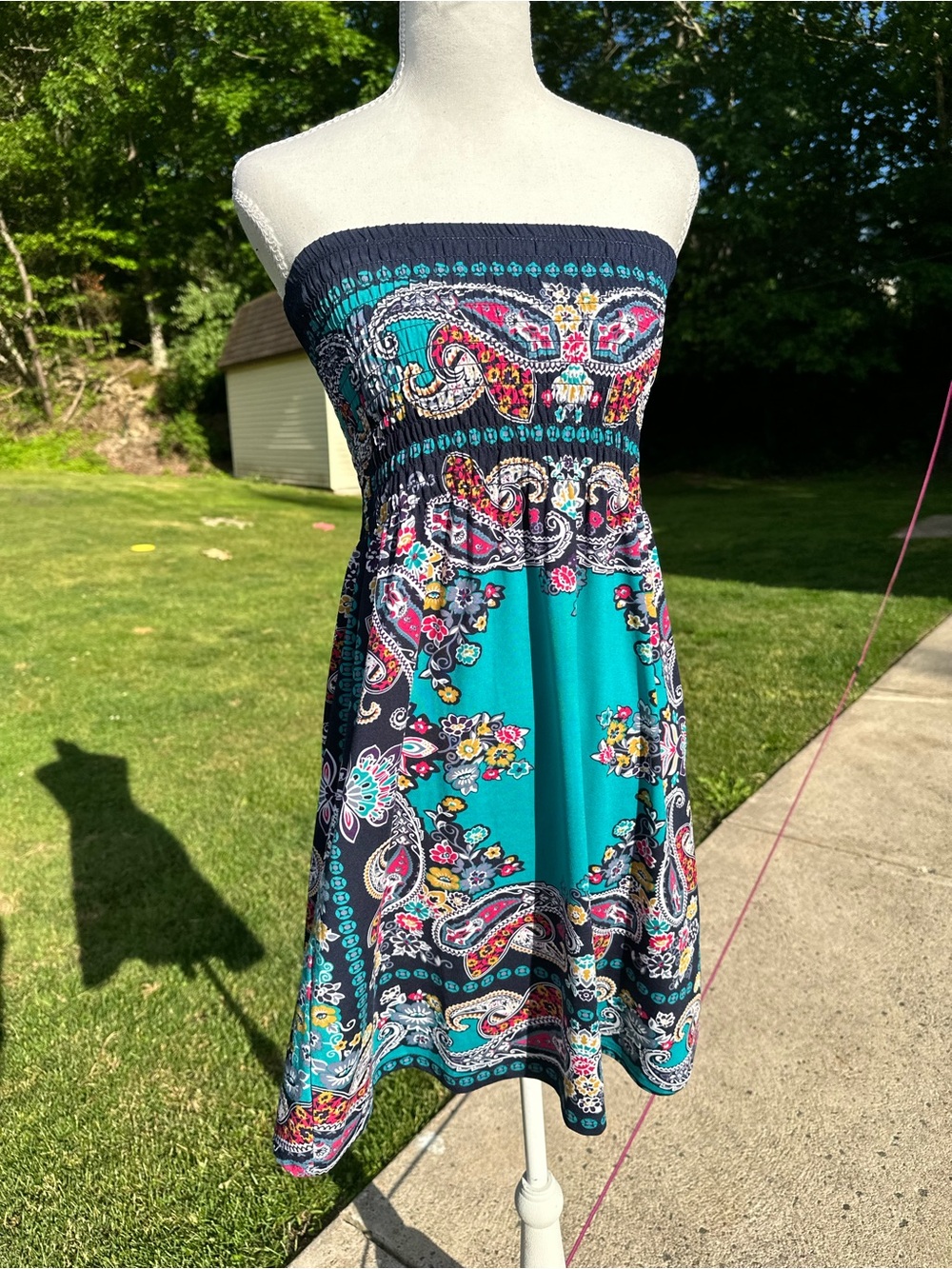 Teal and Navy Paisley Strapless Sundress